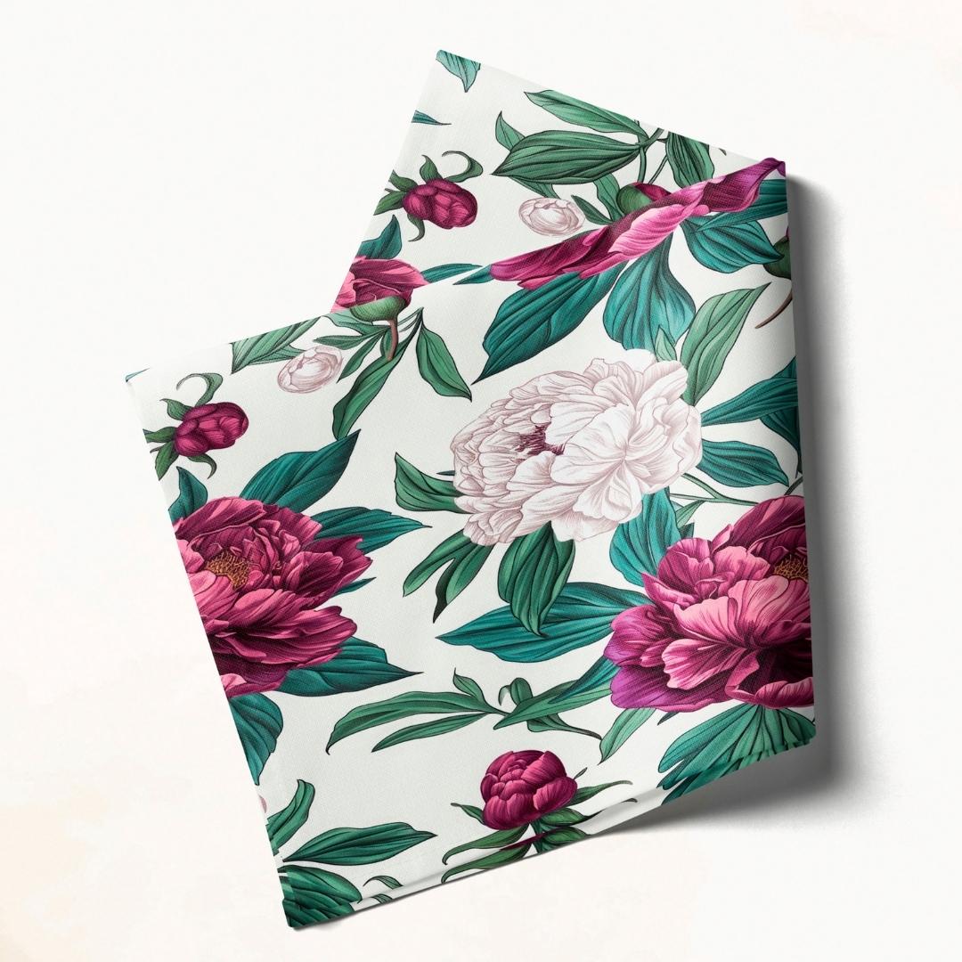 White & Burgundy Floral: Napkins 18" X 18" - Pack Of 20