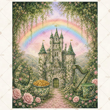 Rainbow Fantasy Castle Portrait Rectangle Backdrop