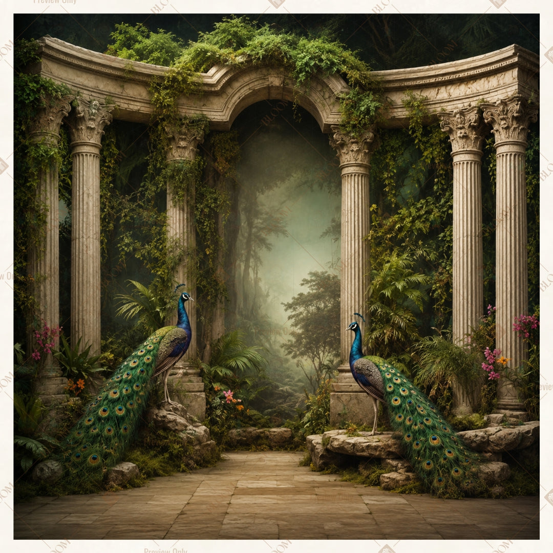 Mystical Garden Ruins Square Backdrop