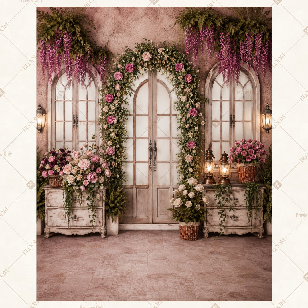 Romantic Floral Window Portrait Rectangle Backdrop