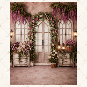 Romantic Floral Window Portrait Rectangle Backdrop