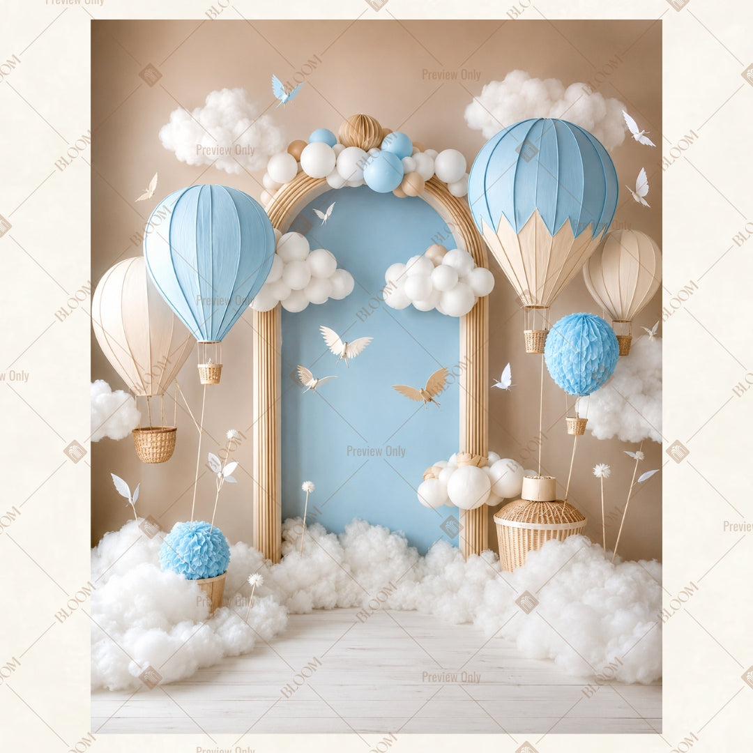 Blue Balloon Baby Shower Portrait Rectangle Backdrop
