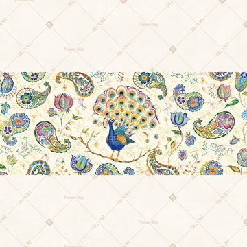 Blue Peacock Floral Pattern Border Wide Backdrop