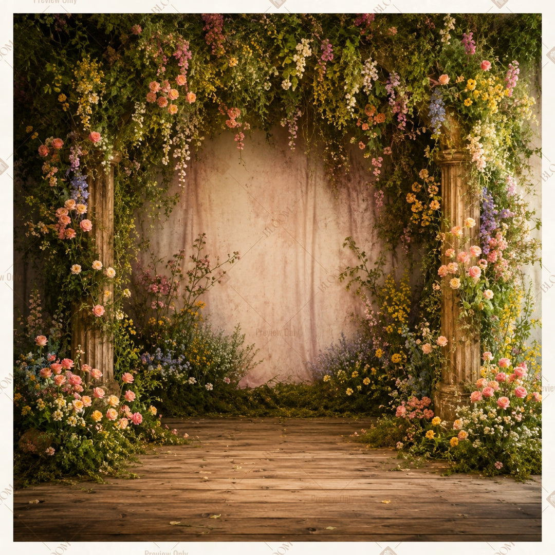 Romantic Floral Garden Stage Square Backdrop