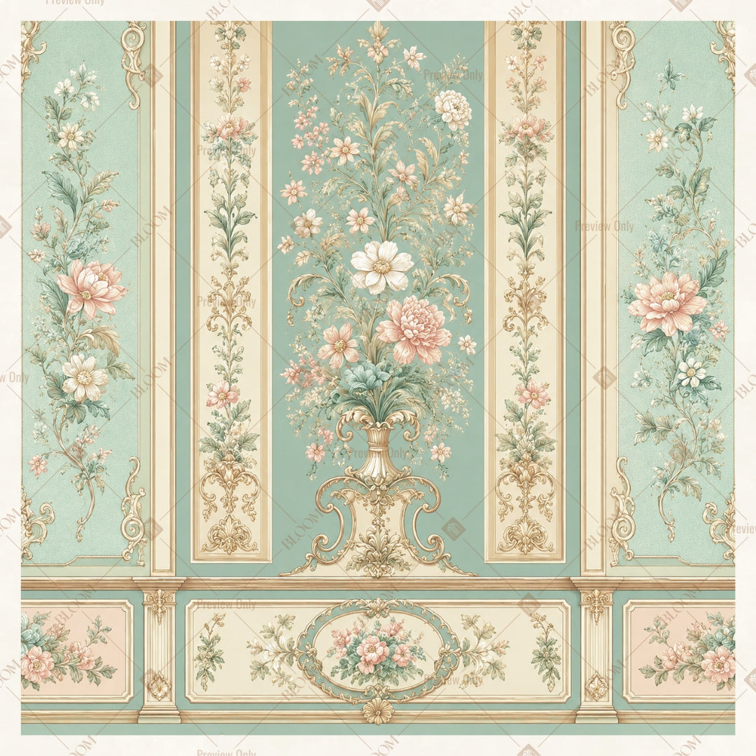 Vintage Mint Floral Panel Square Backdrop