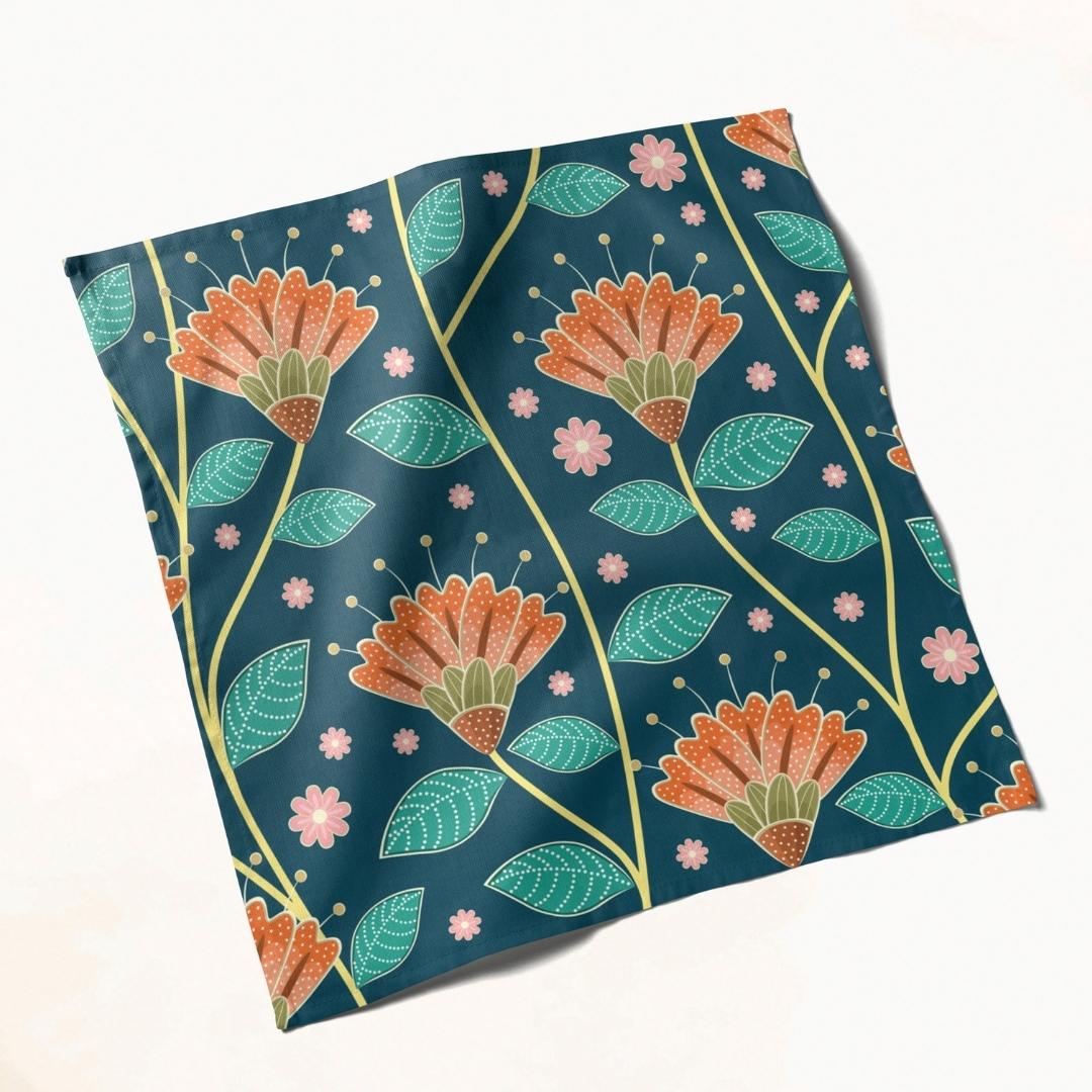 Teal & Orange Floral: Napkins 18" X 18" - Pack Of 20