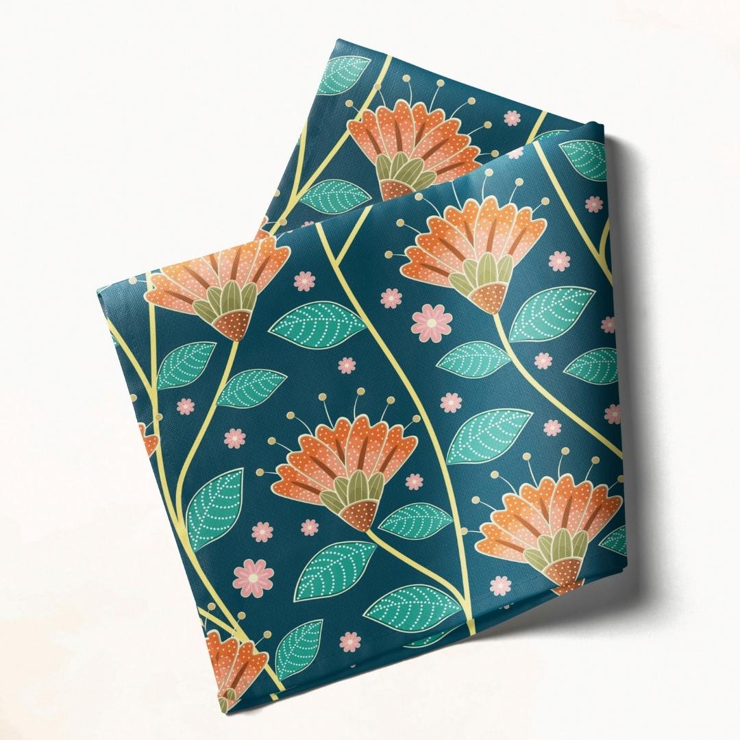 Teal & Orange Floral: Napkins 18" X 18" - Pack Of 20