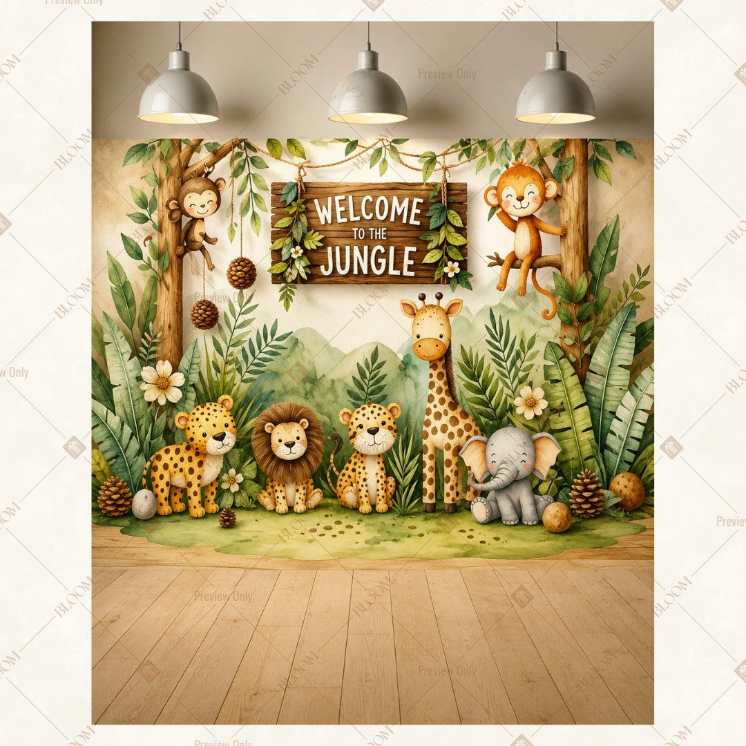 Green Balloon Birthday Portrait Rectangle Backdrop