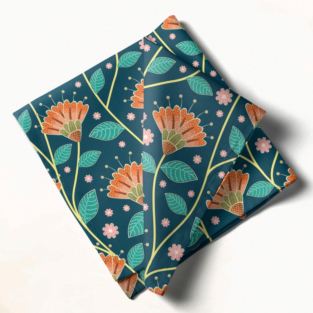 Teal & Orange Floral: Napkins 18" X 18" - Pack Of 20