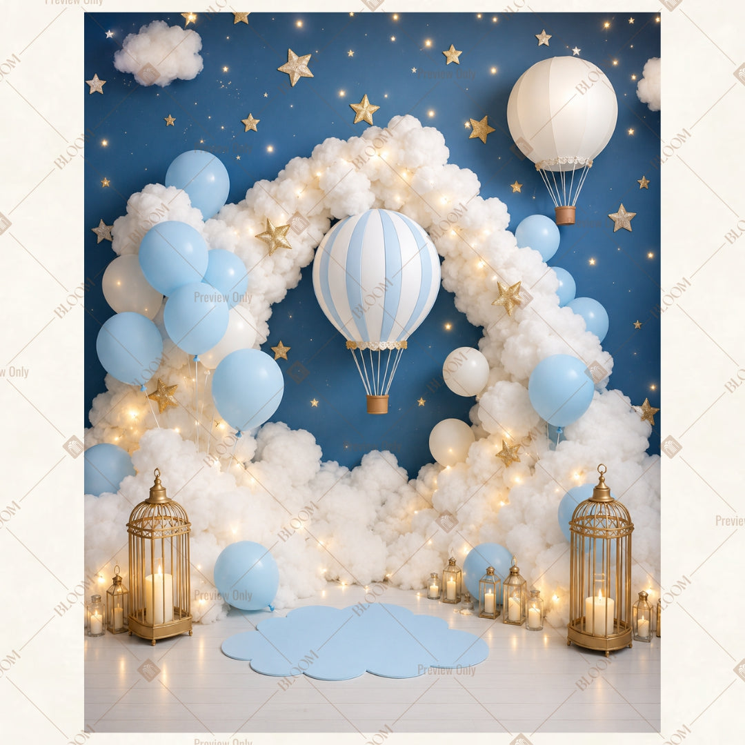 Blue Balloon Arch Party Portrait Rectangle Backdrop