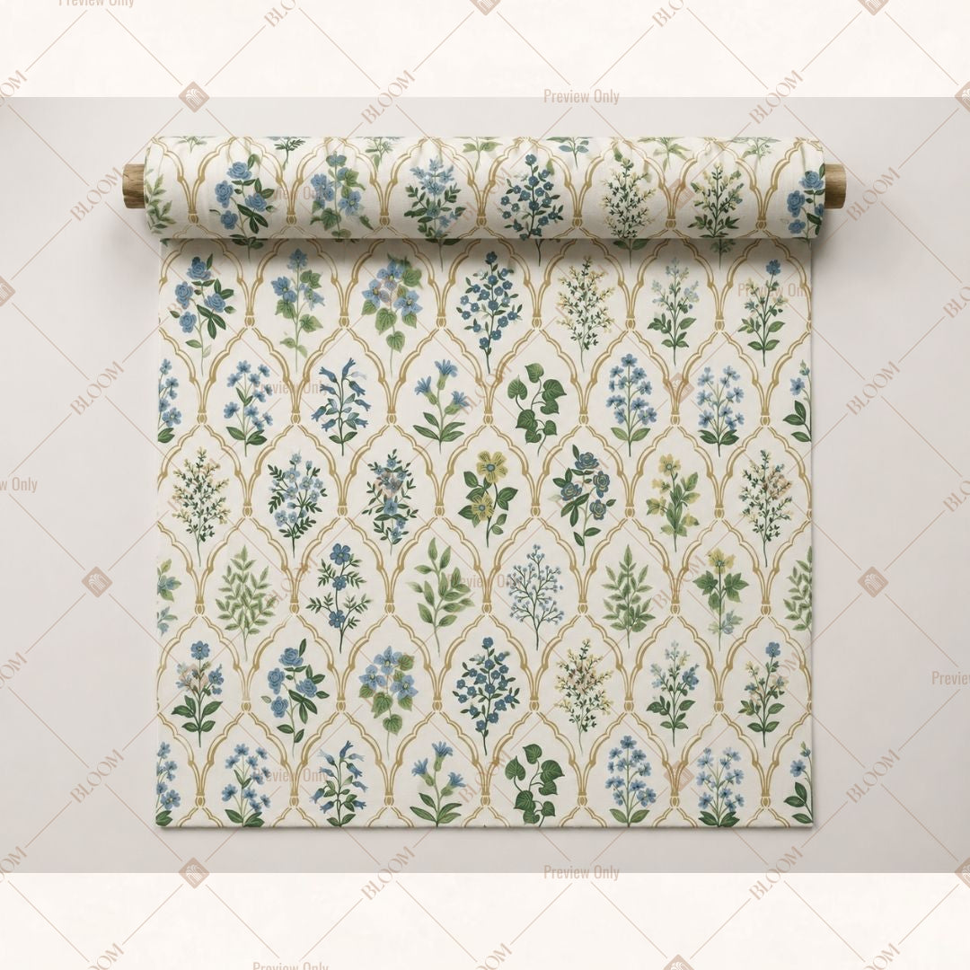 Blue Botanical Block Print Fabric Pack of 25
