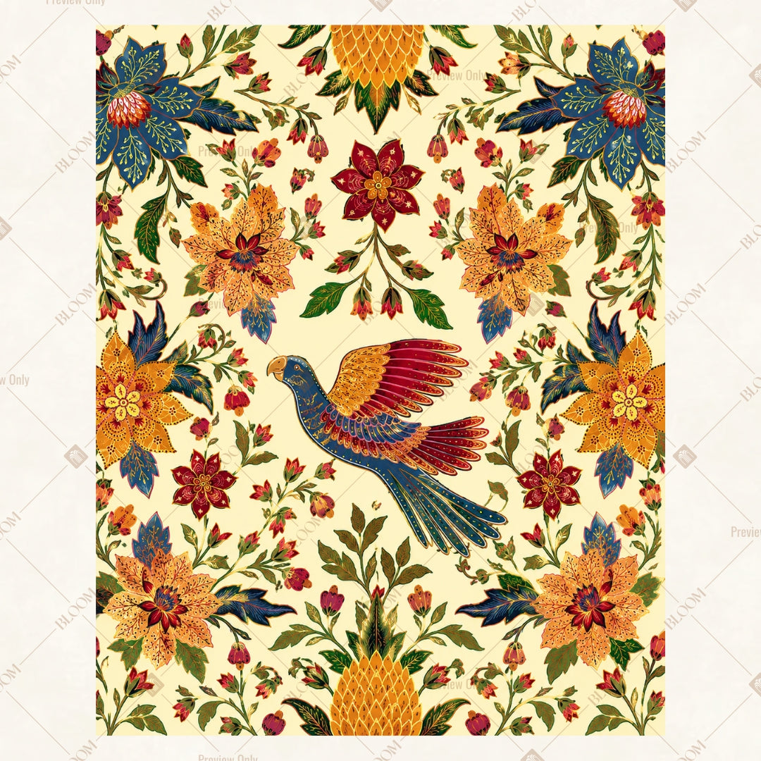Indian Floral Bird Pattern Portrait Rectangle Backdrop