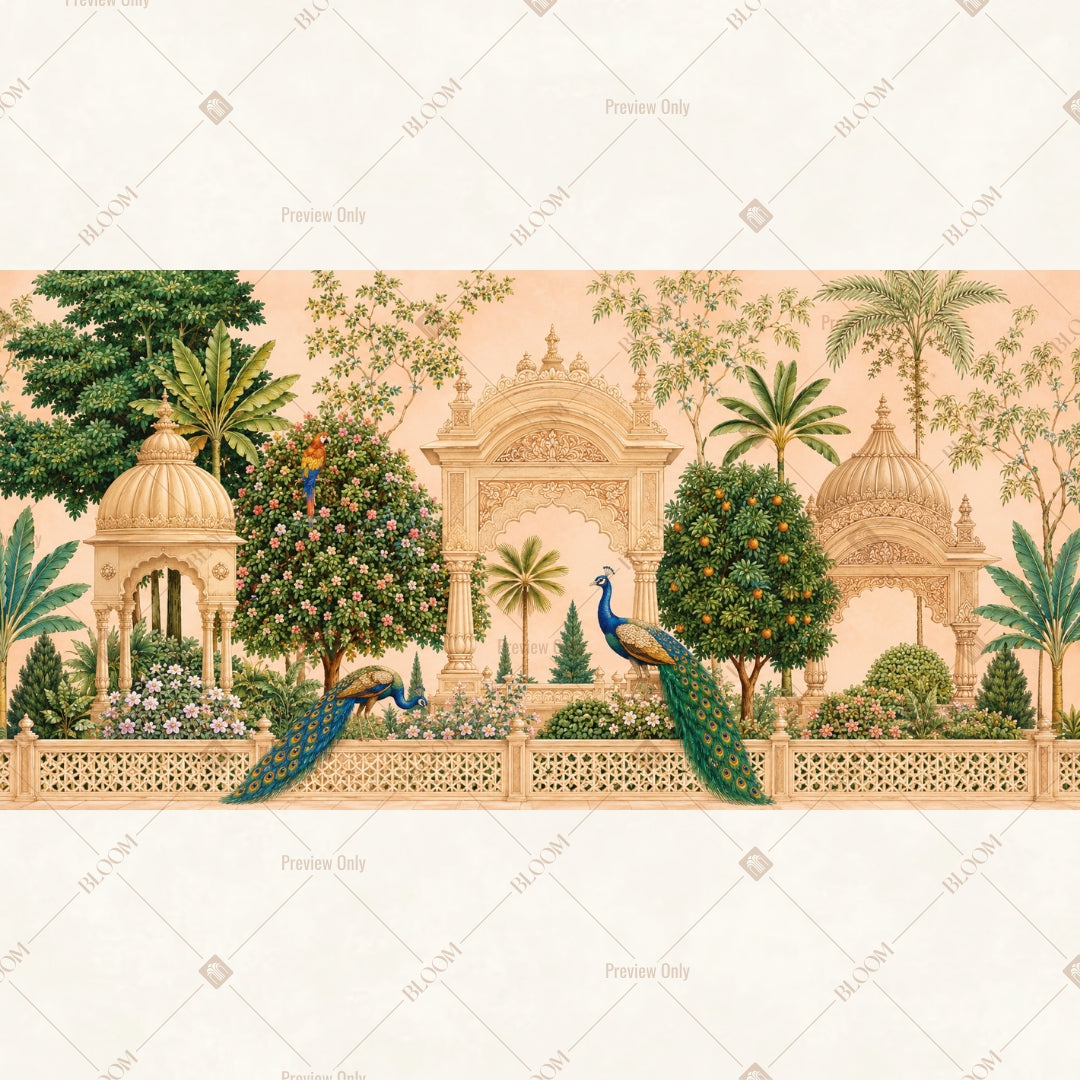 Royal Peacock Palace Border Wide Backdrop