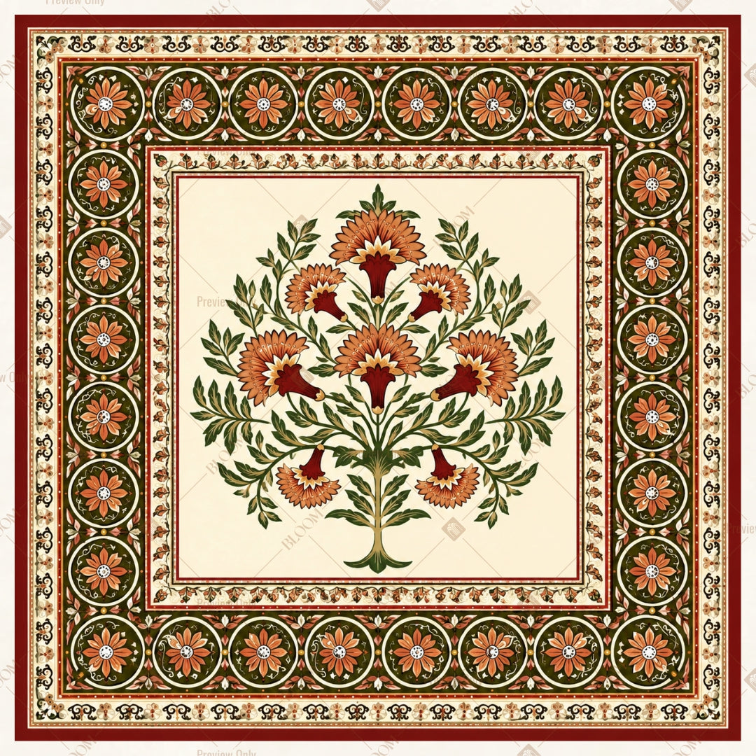 Vintage Floral Medallion Pattern Square Backdrop