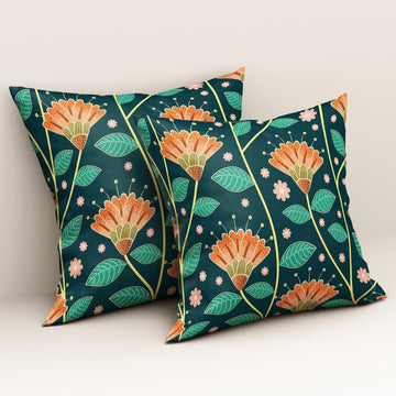 Teal Bloom Elegance: Cushion Cover - Pack of 12