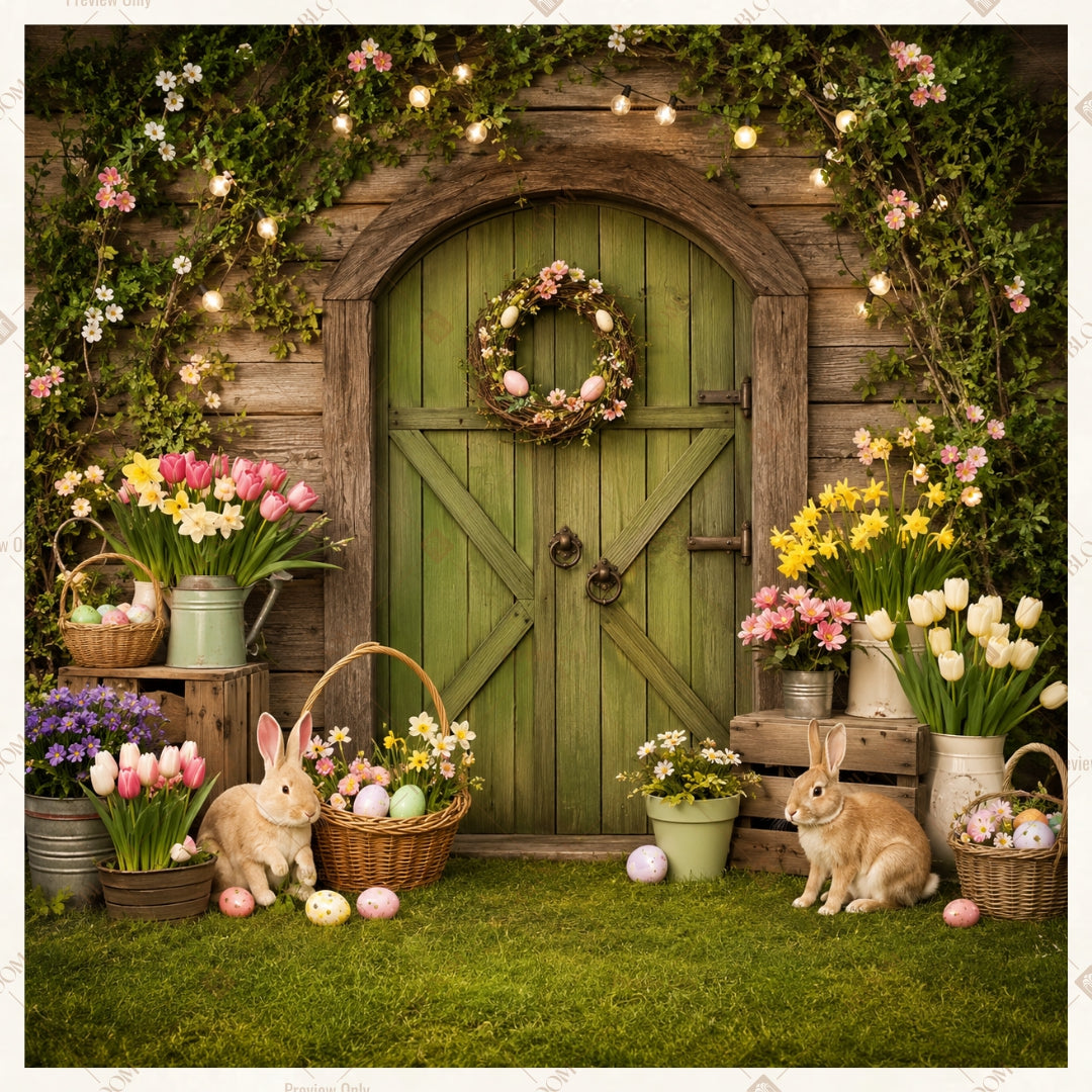 Rustic Garden Door Square Backdrop