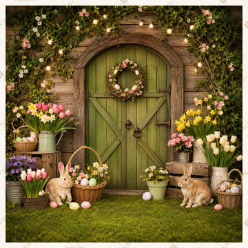 Rustic Garden Door Square Backdrop
