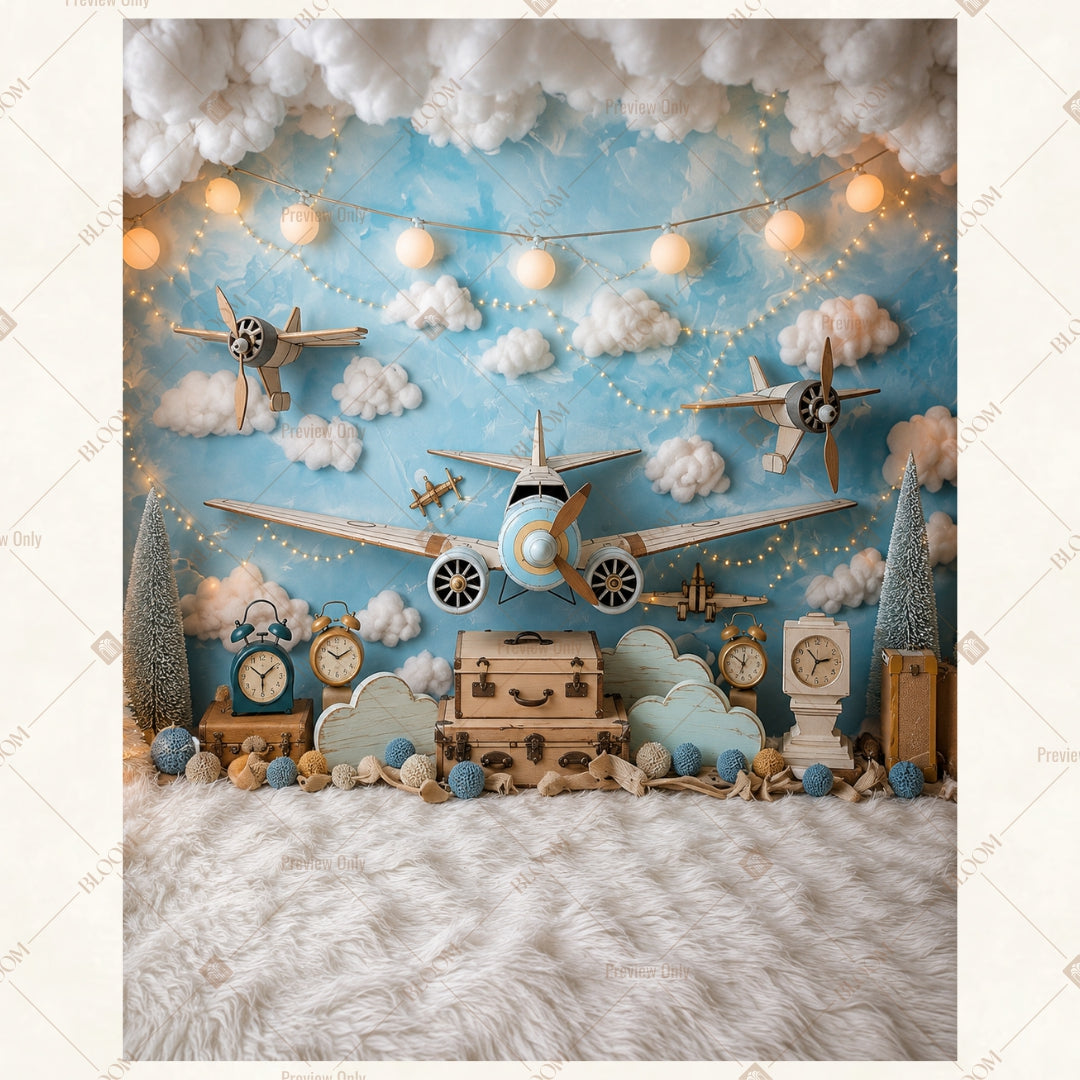 Winter Blue Village Portrait Rectangle Backdrop