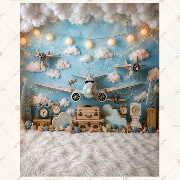 Winter Blue Village Portrait Rectangle Backdrop