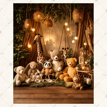 Cozy Teddy Bear Nursery Portrait Rectangle Backdrop