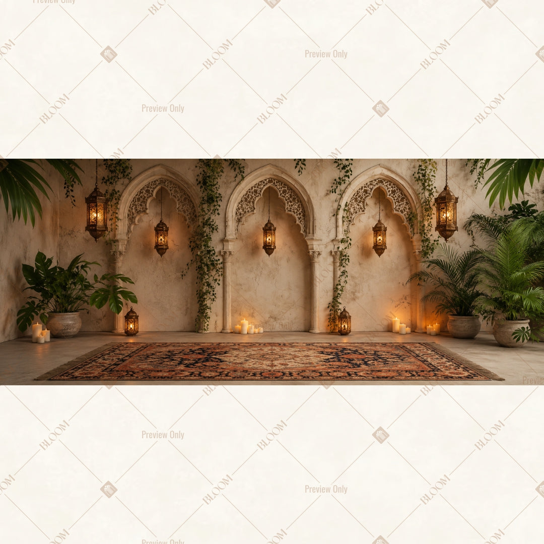 Candlelit Palace Corridor Wide Backdrop