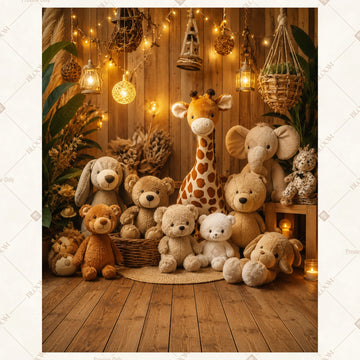 Teddy Bear Balloon Party Portrait Rectangle Backdrop