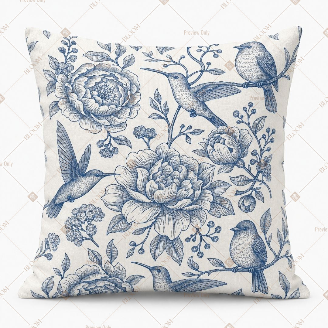 Blue Toile Botanical Cushion Cover Pack of 12
