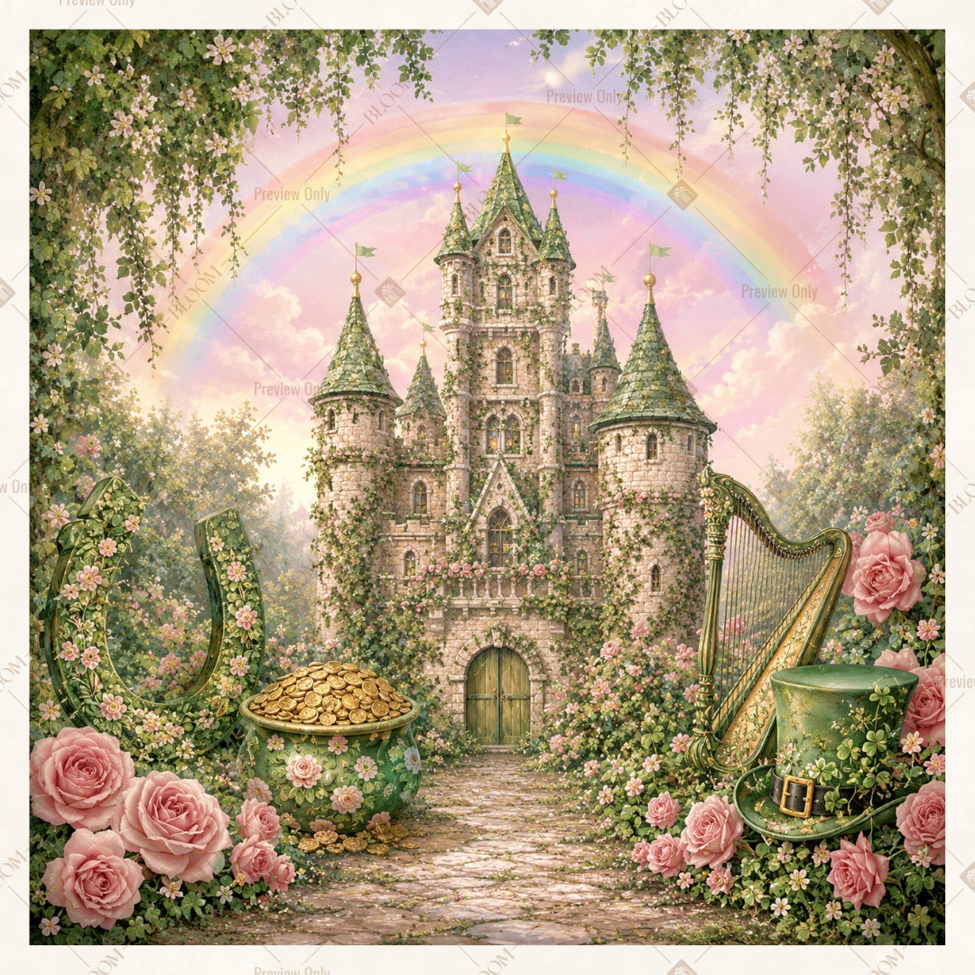 Rainbow Fantasy Castle Square Backdrop