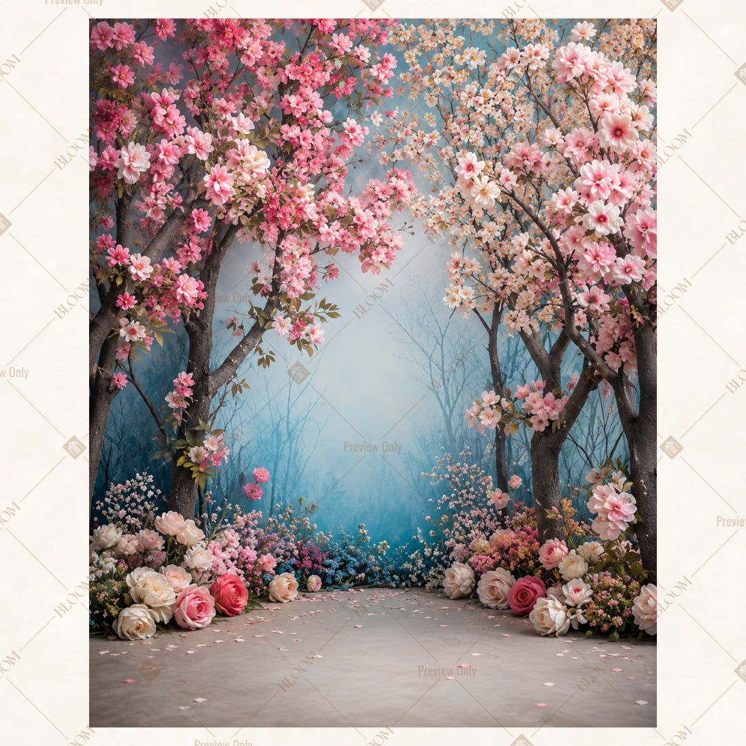 Pink Blossom Garden Portrait Rectangle Backdrop