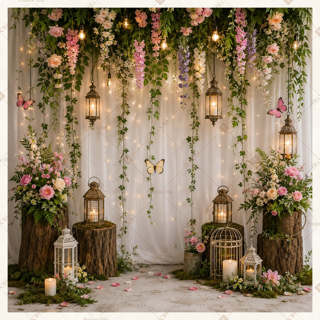 Romantic Floral Window Square Backdrop