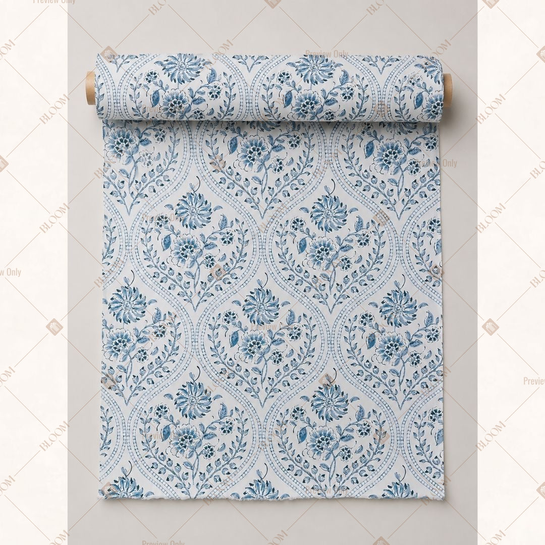 Blue Scallop Damask Fabric Roll Pack of 25