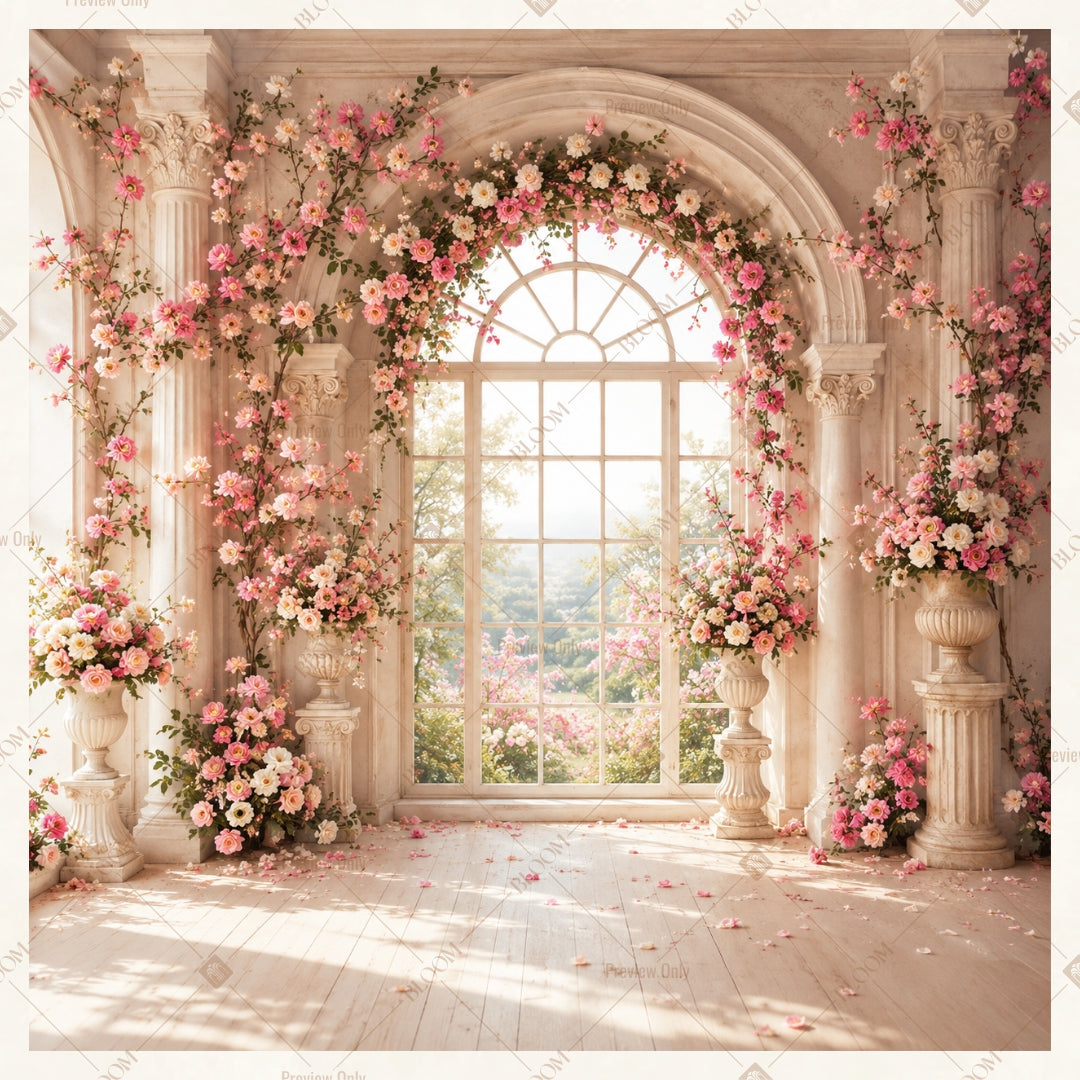 Romantic Rose Window Square Backdrop
