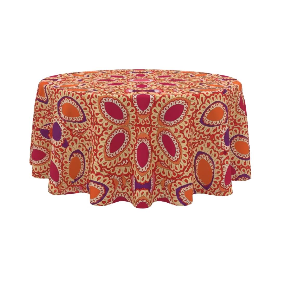 Orange Mandala Festive Round Table Cover - Pack Of 6