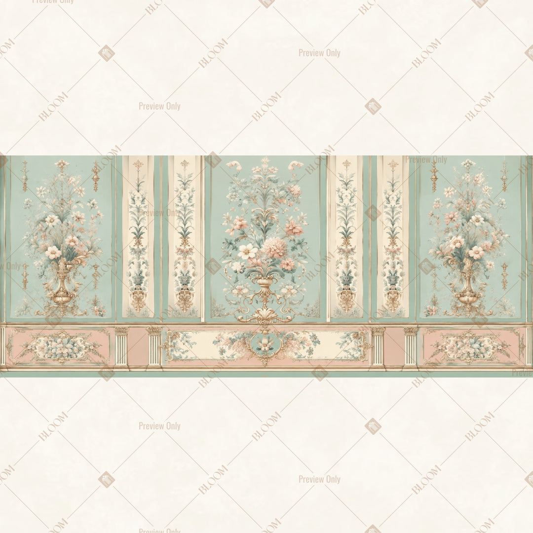 Mint Floral Palace Wall Wide Backdrop