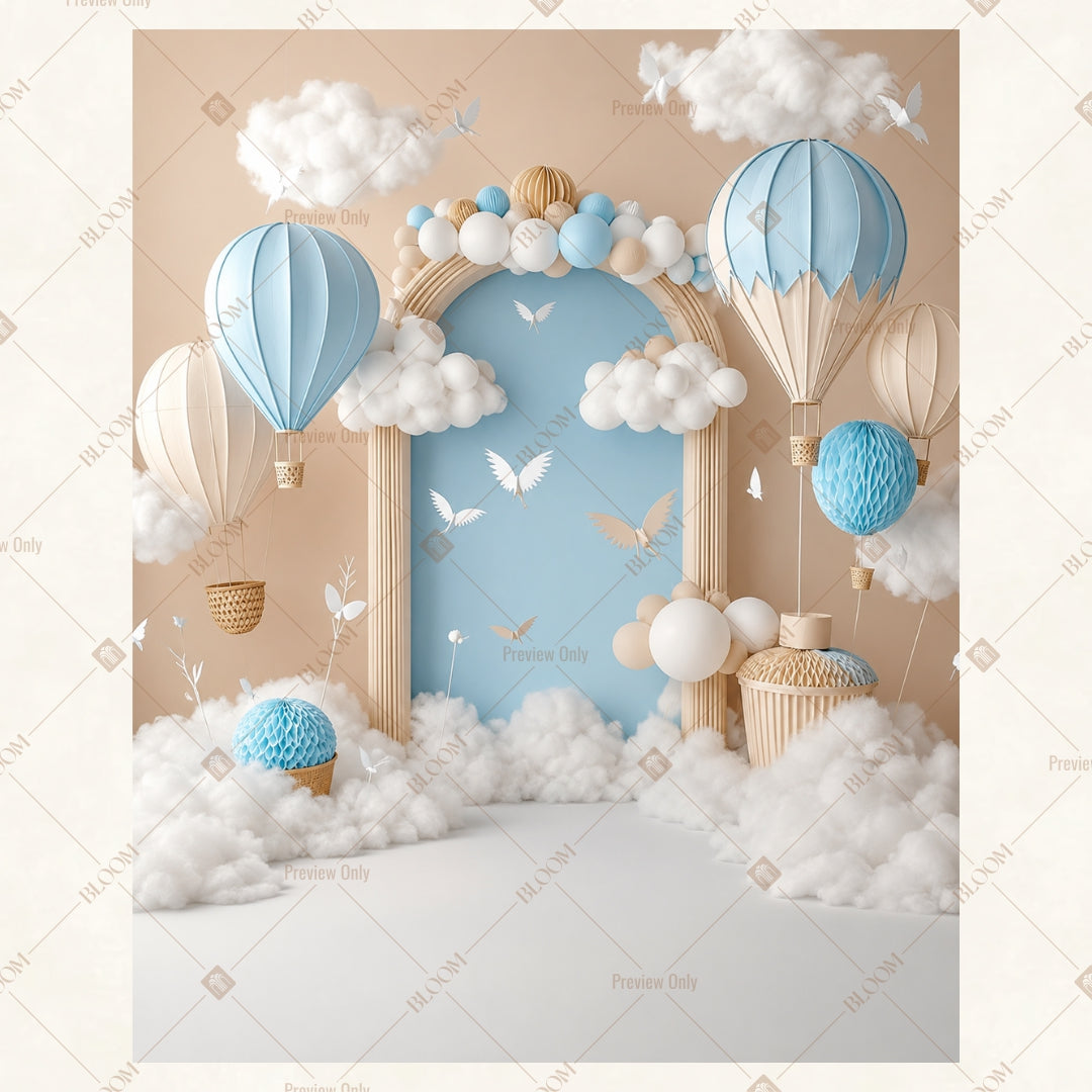 Blue Balloon Baby Party Portrait Rectangle Backdrop