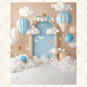 Blue Balloon Baby Party Portrait Rectangle Backdrop