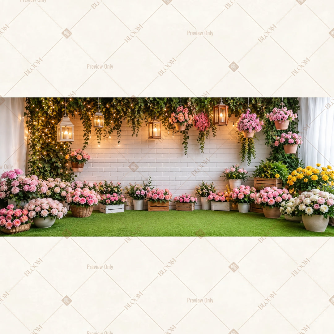 Elegant White Floral Stage Wide Backdrop