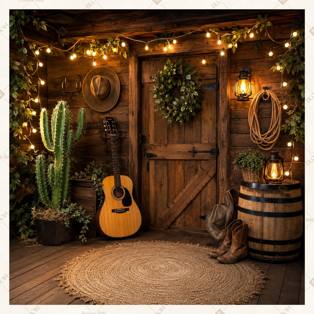 Rustic Music Studio Square Backdrop