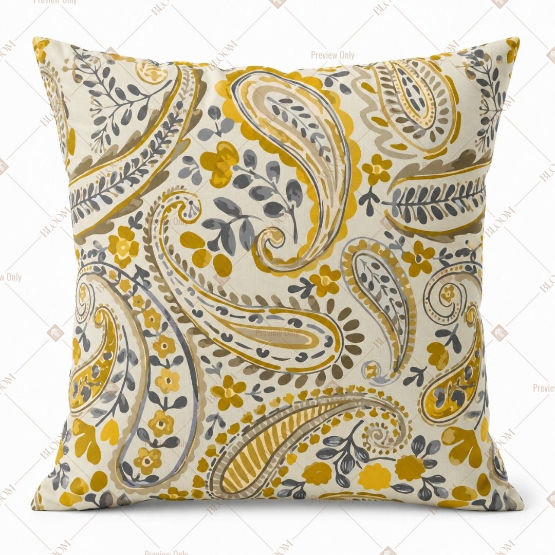 Yellow Paisley Boho Cushion Cover Pack of 12