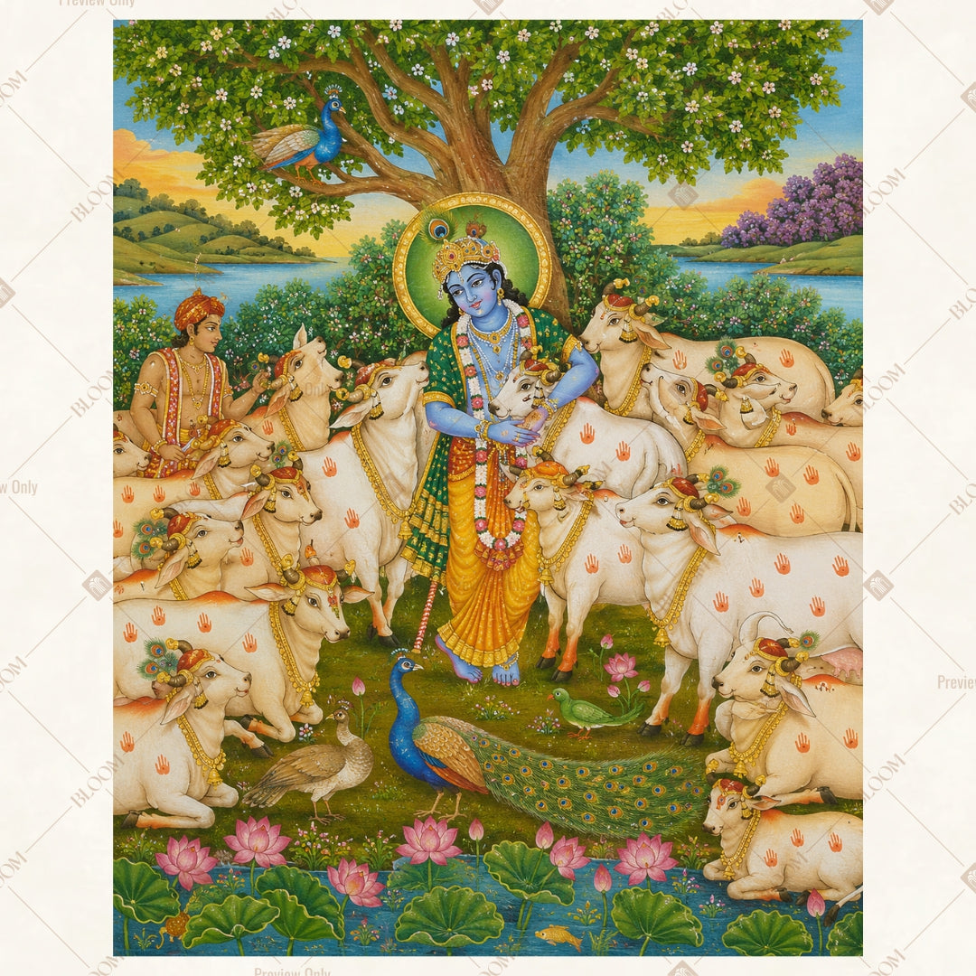 Krishna Lotus Garden Portrait Rectangle Backdrop