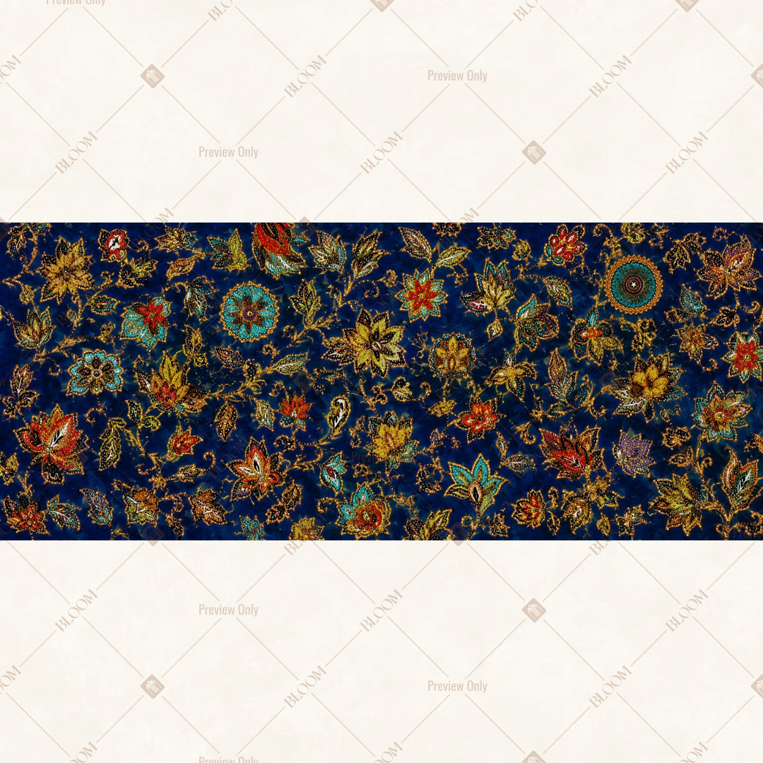 Midnight Floral Pattern Border Wide Backdrop