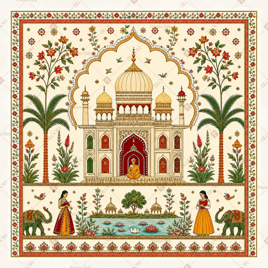Mughal Palace Garden Pattern Square Backdrop