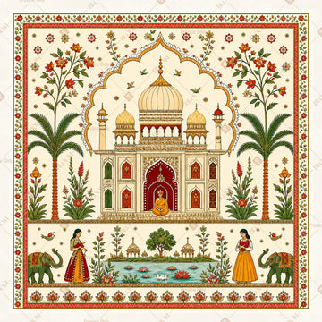 Mughal Palace Garden Pattern Square Backdrop