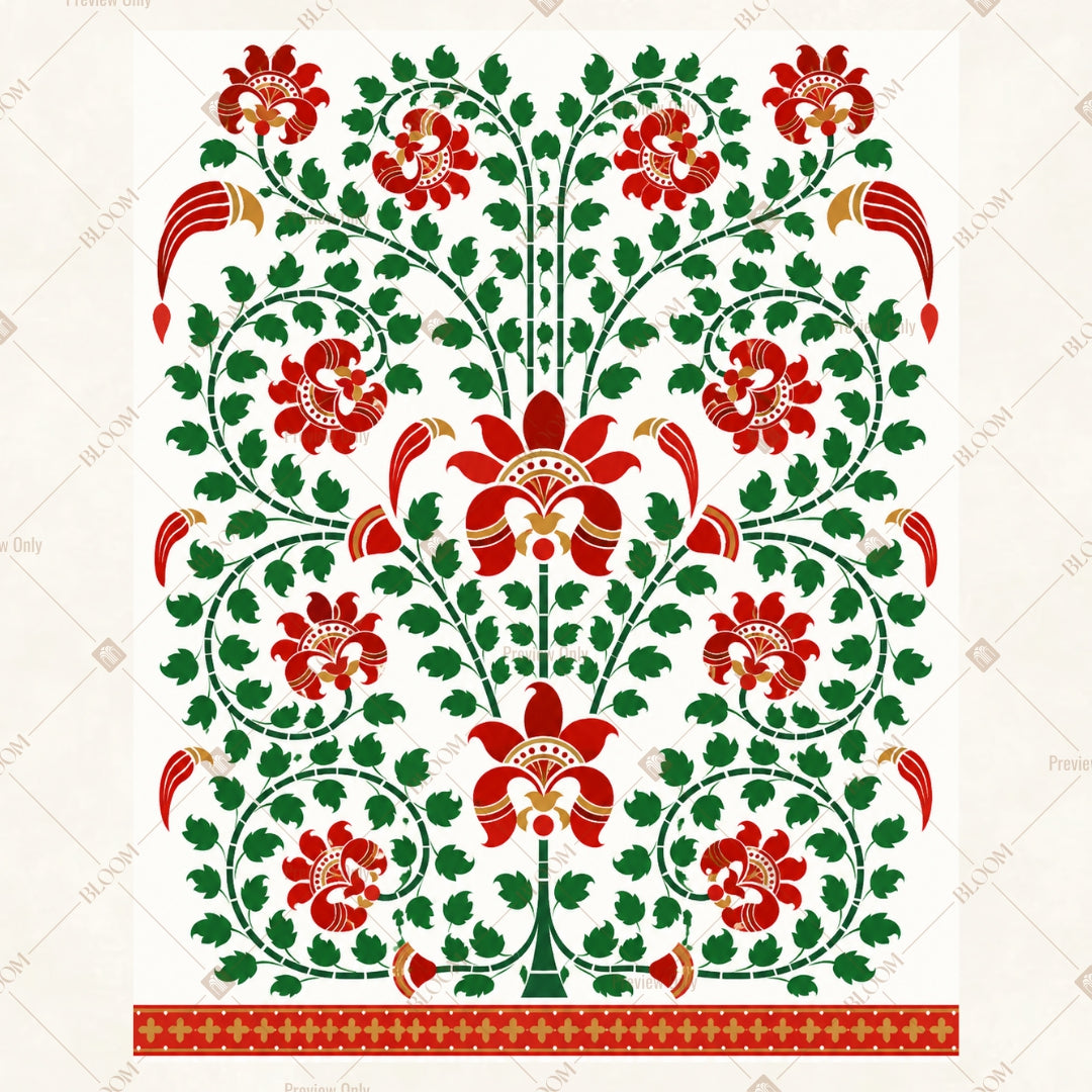 Floral Folk Art Pattern Portrait Rectangle Backdrop