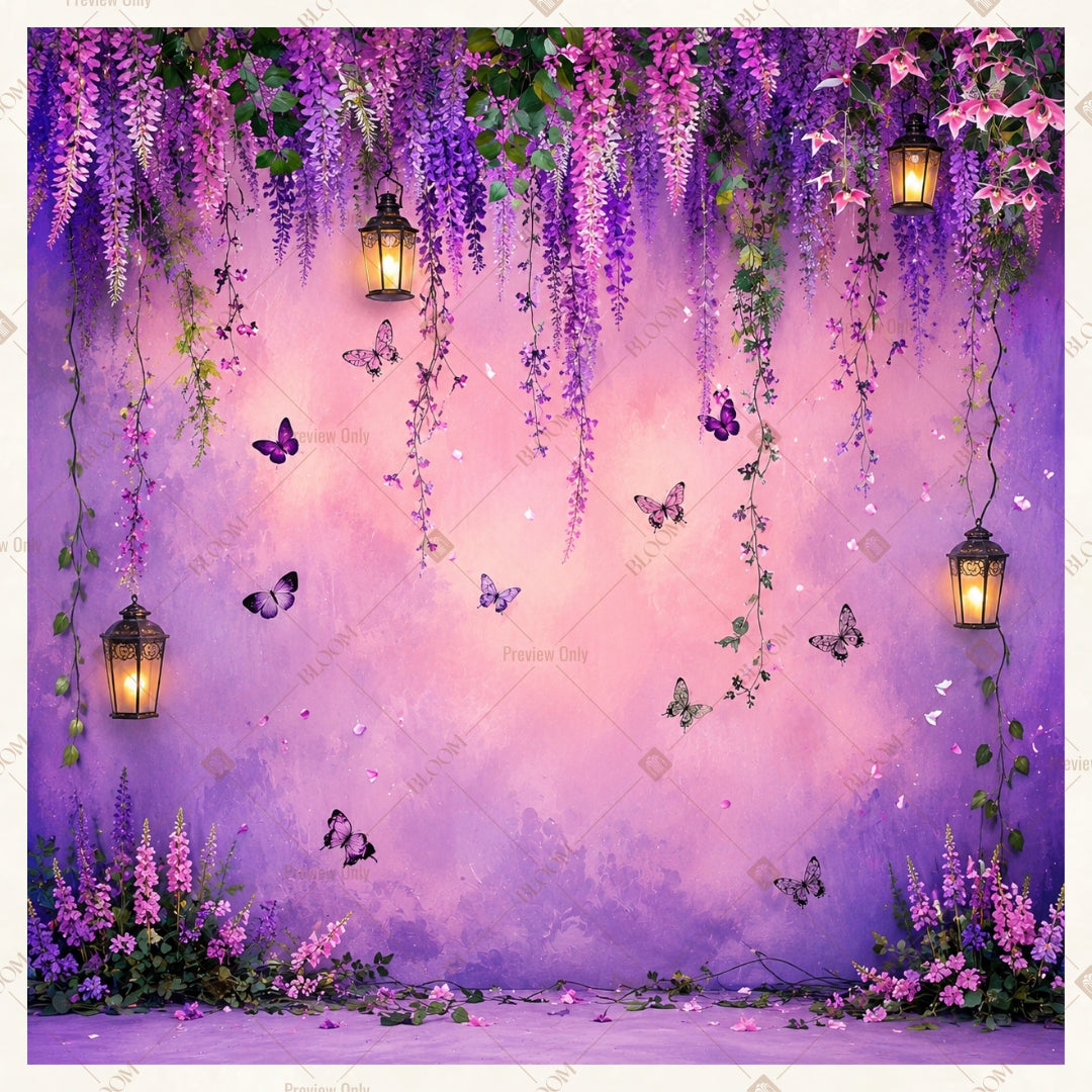 Purple Wisteria Floral Stage Square Square Backdrop