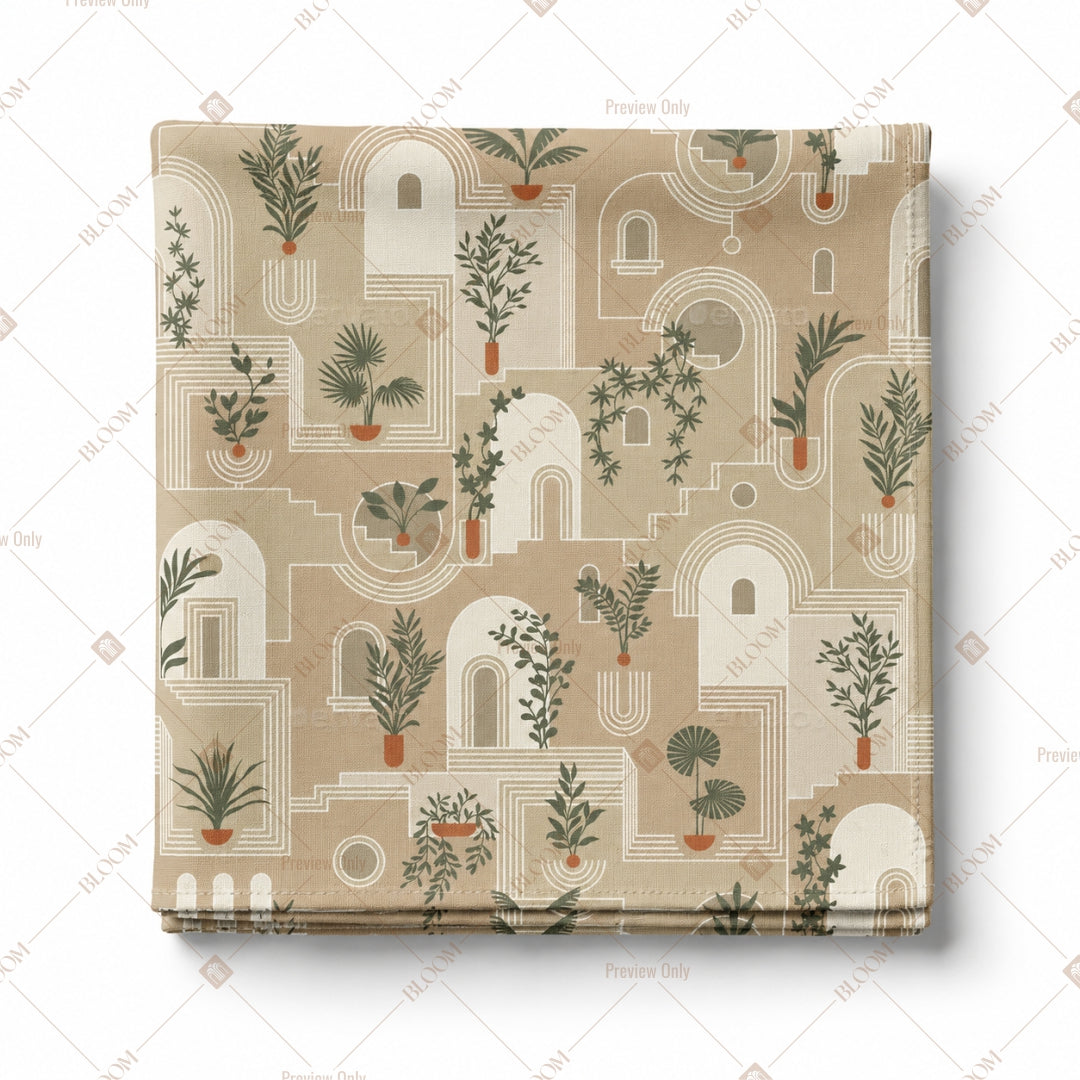 Beige Palace Illustration Pattern Design
