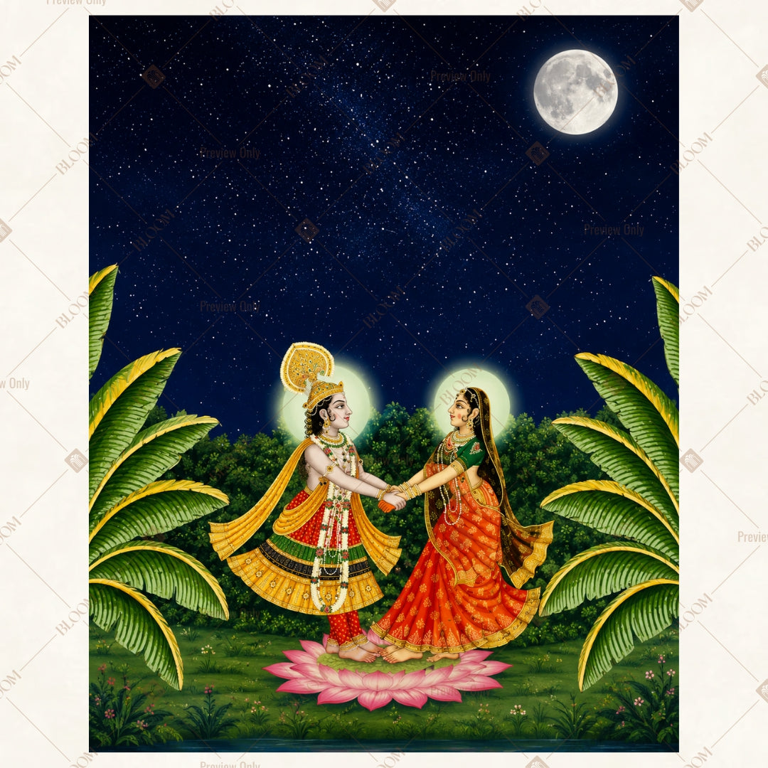 Moonlight Radha Krishna Dance Portrait Rectangle Backdrop