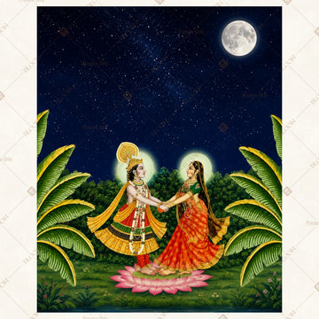 Moonlight Radha Krishna Dance Portrait Rectangle Backdrop