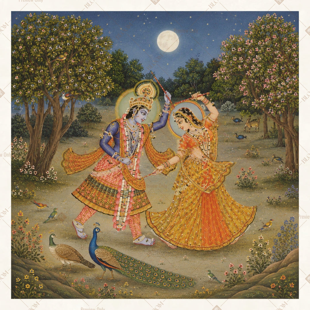 Radha Krishna Moonlight Romance Portrait Rectangle Backdrop