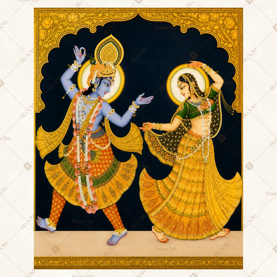 Radha Krishna Folk Art Portrait Rectangle Backdrop
